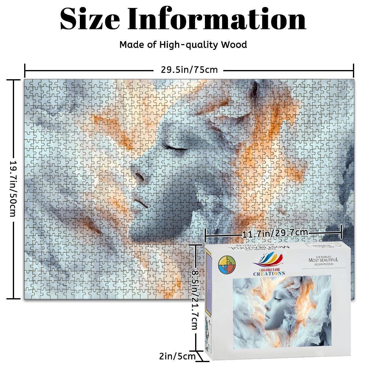 Surreal Fantasy Art Puzzle: Dreamy Face in Clouds - Wooden Jigsaw