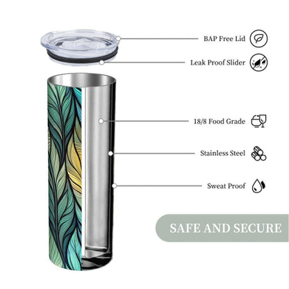 ColorFlow | Prism Petal Lattice 20oz Skinny Stainless Steel Tumbler with Straw | Teal Coral Geometric Floral Art