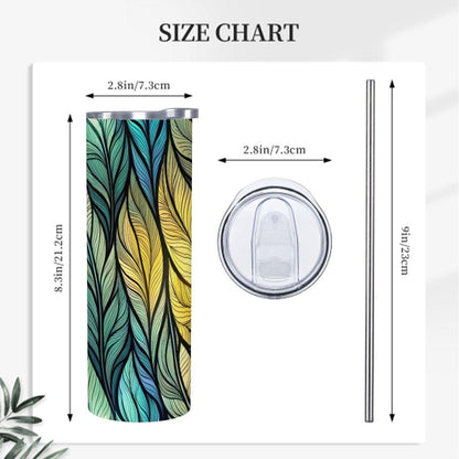 ColorFlow | Prism Petal Lattice 20oz Skinny Stainless Steel Tumbler with Straw | Teal Coral Geometric Floral Art