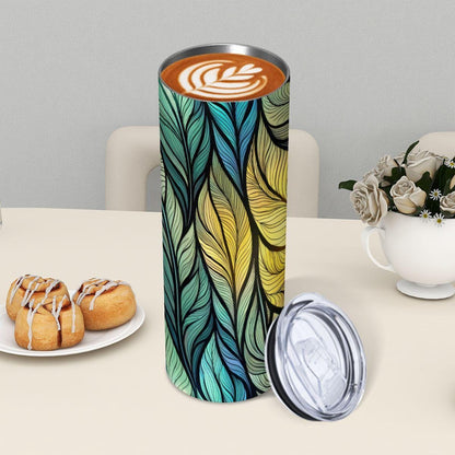 ColorFlow | Prism Petal Lattice 20oz Skinny Stainless Steel Tumbler with Straw | Teal Coral Geometric Floral Art